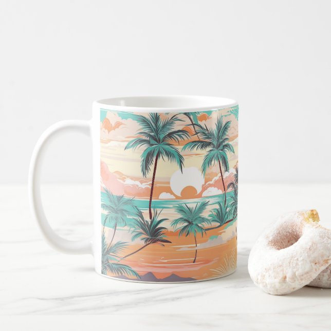 Mug Coucher de soleil sur une plage tropicale (Avec donut)