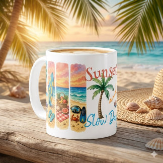 Mug Couchers de soleil et journées lentes Art tropical