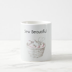 Mug Coudre Beau Panier de Fil Rose Blanc Blush