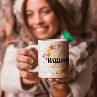 Mug couleur de la feuille d'automne Nom et monogramme 