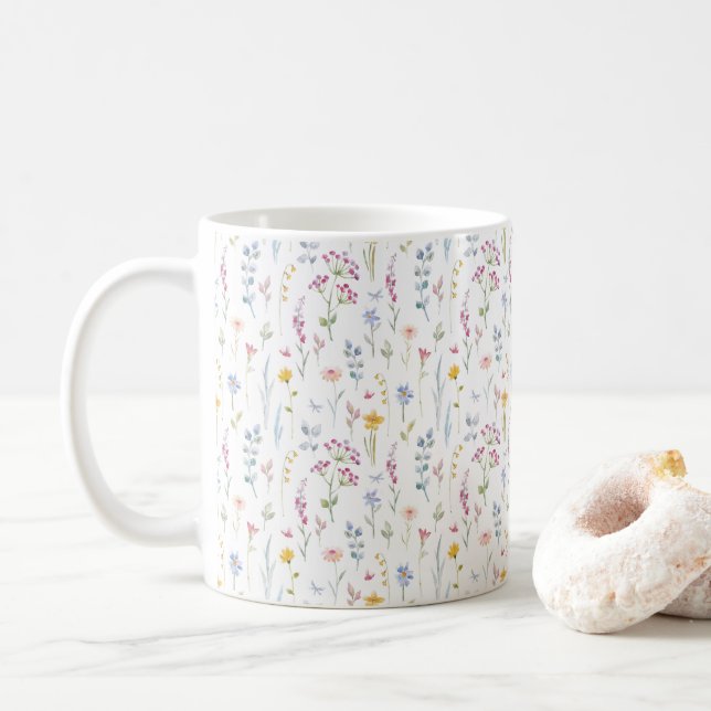 Mug Couleur de l'eau motif floral (Avec donut)