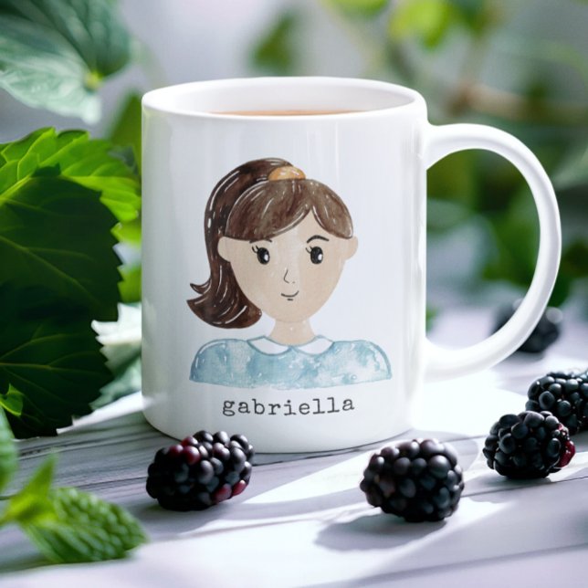 Mug Couleur d'eau mignonne Cartoon Femme Portrait pers (Créateur téléchargé)