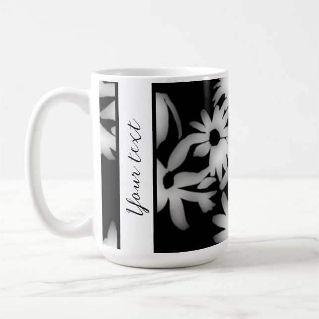 Mug Couleur mes marguerites blanc sur noir (Gauche)