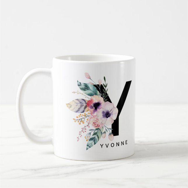 Mug Couleur pour aquarelle de Boho de monogramme de (Gauche)