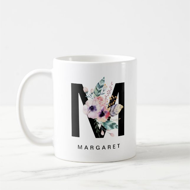 Mug Couleur pour aquarelle de Boho de monogramme de (Gauche)