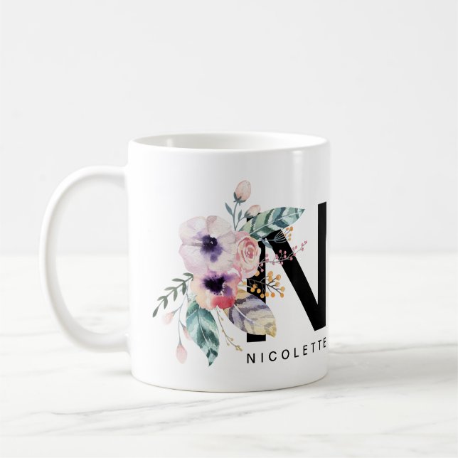 Mug Couleur pour aquarelle de Boho de monogramme de (Gauche)