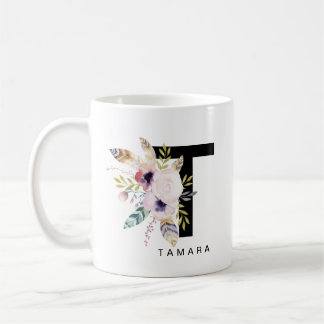 Mug Couleur pour aquarelle de Boho de monogramme de