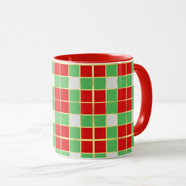 Mug Couleurs de Noël Rouge Vert Motif Café (Devant droit)