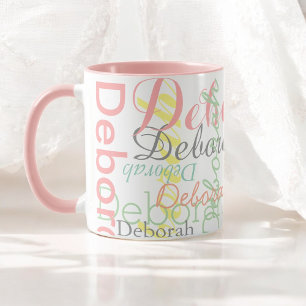 Mug Couleurs douces pâles Nom Motif sur rose pâle