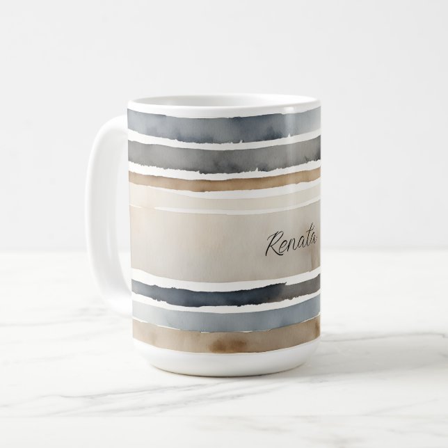 Mug Couleurs neutres des bandes d'aquarelle (Devant gauche)