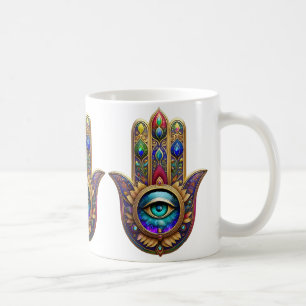 Mug Couleurs Paon Doré Hamsa Saphir Vert Troisième Œil