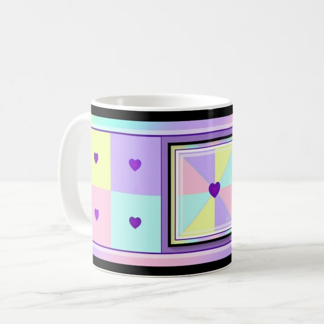 Mug Couleurs pastel & coeurs violets battre (Devant gauche)