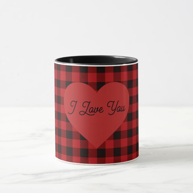 Mug Country red and black plaid - heart detail (Centre)