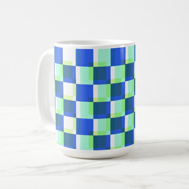 Mug Coupe d'art Carré bleu et Turquoise rétro (Devant gauche)