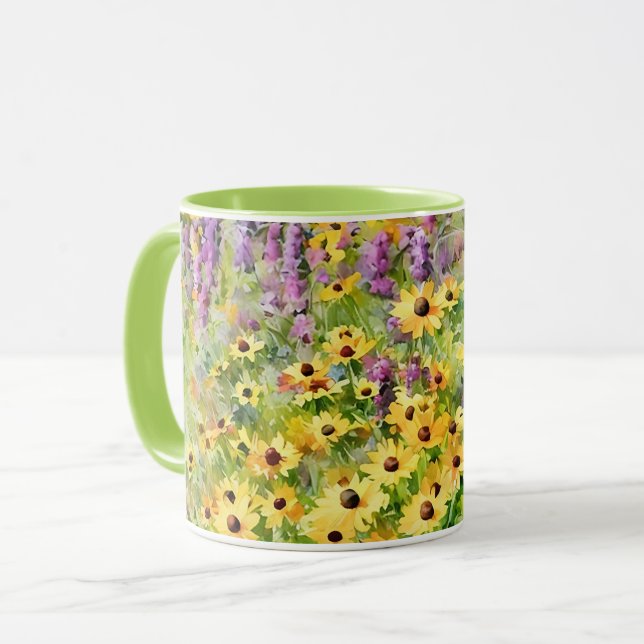 Mug Coupe d'art floral Fleur sauvage jaune (Devant gauche)