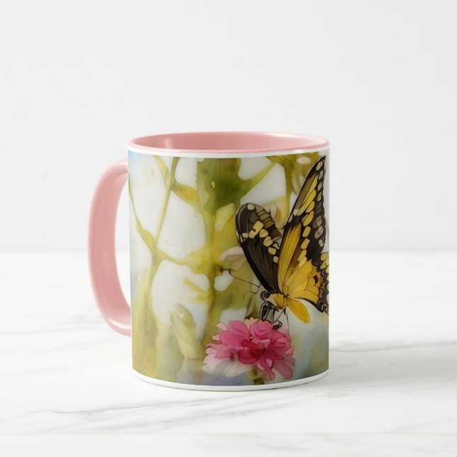 Mug Coupe d'Art Jardin de papillon jaune (Devant gauche)