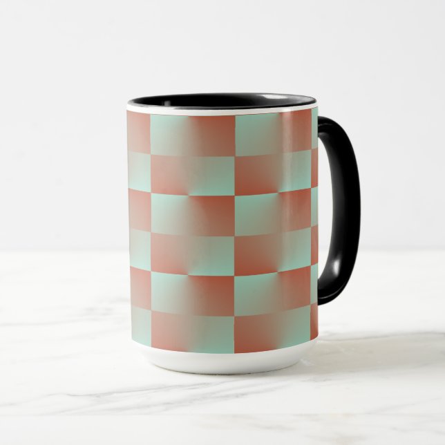 Mug Coupe de À damiers de café saumon et bleu (Devant droit)