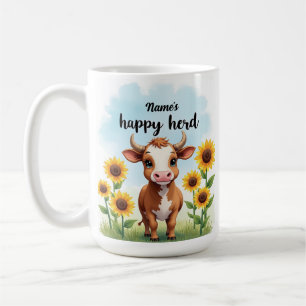 Mug Coupe de café de vache aquarelle avec tournesol