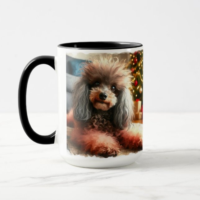 Mug Coupe de caniche de Noël de caniche rouge (Gauche)