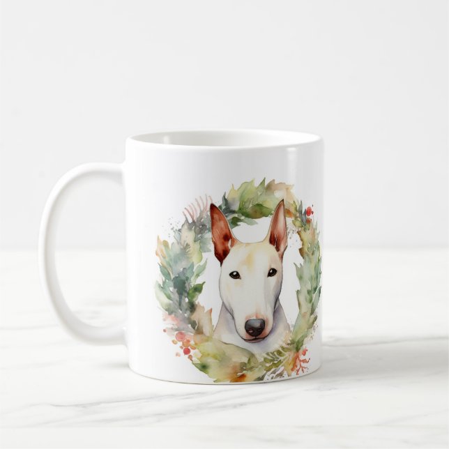 Mug Coupe de fête de la couronne de Noël Bull Terrier (Gauche)