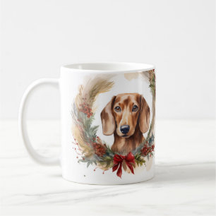 Mug Coupe de fête de la couronne de Noël de Dachshund