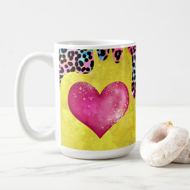 Mug Coupe jaune et taches de léopard (Avec donut)