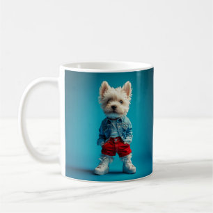 Mug Coupe Westie stylish en Denim et Basket