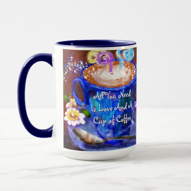 Mug Coupe Whimsical de café Floral Fleurs Aimer Bleu (Gauche)