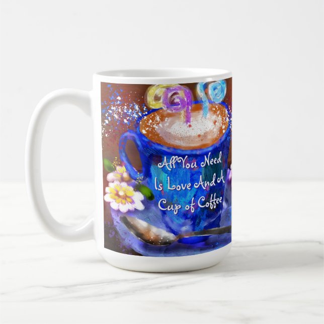 Mug Coupe Whimsical de café Floral Fleurs Aimer Bleu (Gauche)