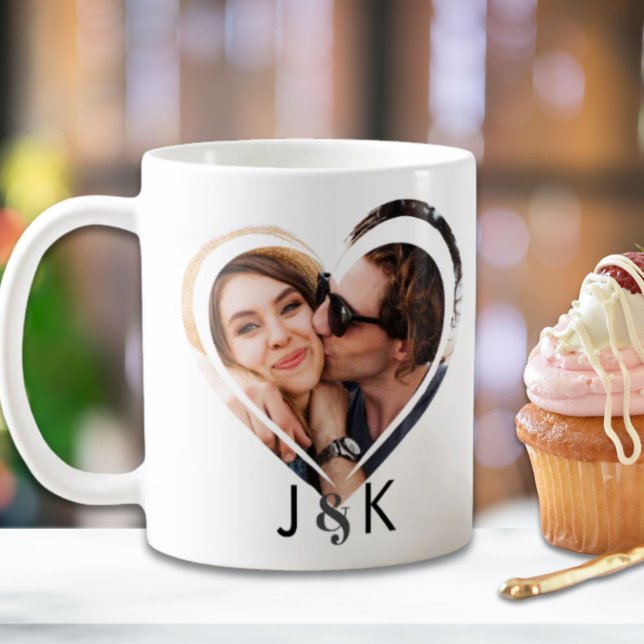 Mug Couple Coeur branché Nouvelle mariée Famille Photo (Trendy Heart Couple Newlywed Family Photo Collage Coffee Mug)