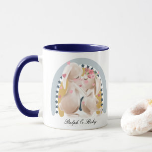 Mug Couple Couple Bunny Rainbow Customisé Cadeau lui