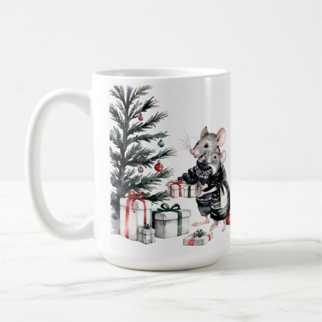 Mug Couple de souris avec arbre de Noël Musique de Noë (Gauche)