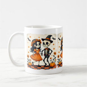 Mug Couple de squelette d'Halloween mignon en orange