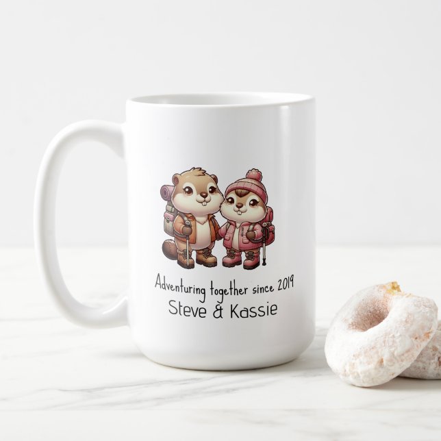 Mug Couple Marmotte mignonne Aventurant ensemble Rando (Avec donut)