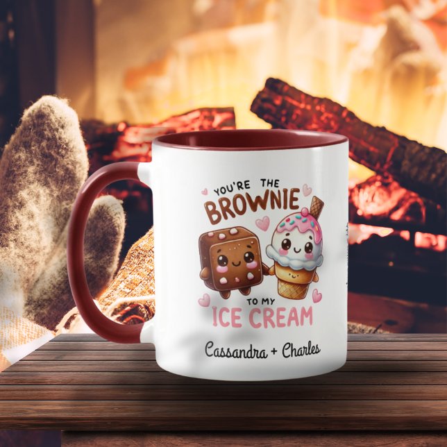 Mug Couple Personnalisé "Parcourir vers ma crème glacé (Cute & Fun "Brownie To My Ice Cream" Custom Couple Mug)