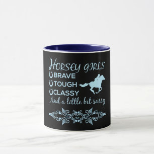 Mug Courageuse fille de cheval robuste en bleu clair