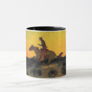 Mug Courageux cavalier à cheval contre le coucher du s