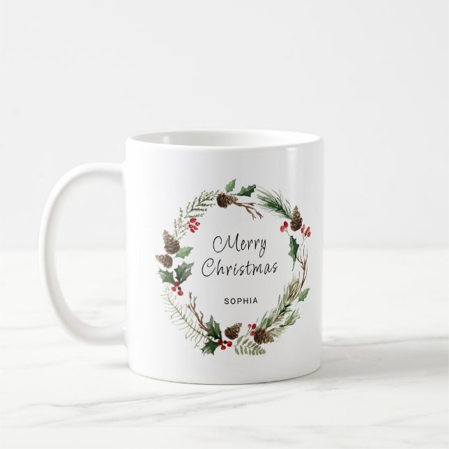 Mug Courbe moderne et joyeux Noël personnalisé (Gauche)
