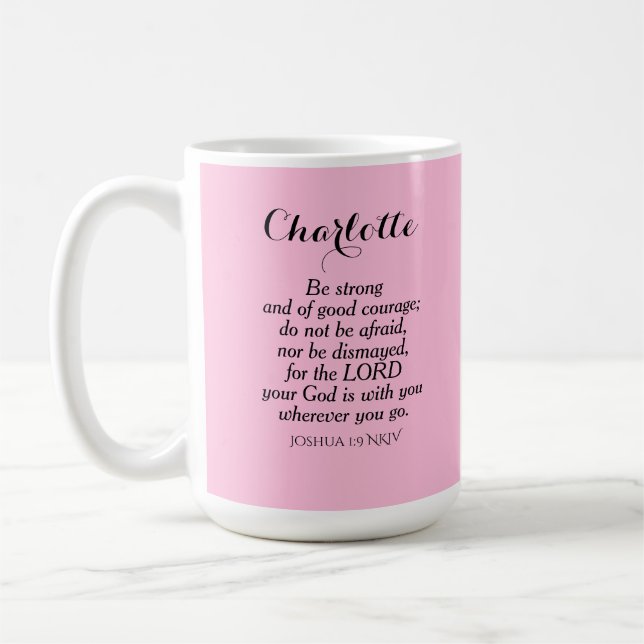 Mug Courbe rose clair Verse Bible Nom personnalisé Sim (Gauche)