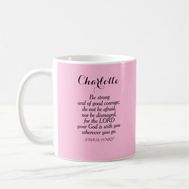 Mug Courbe rose clair Verse Bible Nom personnalisé Sim (Gauche)