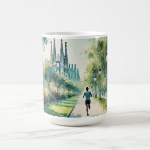 Mug Courir à Barcelone Espagne Aquarelle Peinture