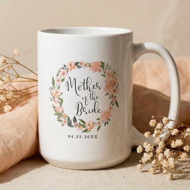 Mug Couronne aquarelle de fleurs de la mère de la mari (Mother Of The Bride Floral Watercolor Wreath Photo Coffee Mug)