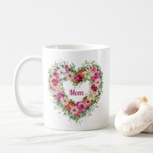 Mug Couronne de coeur florale personnalisée