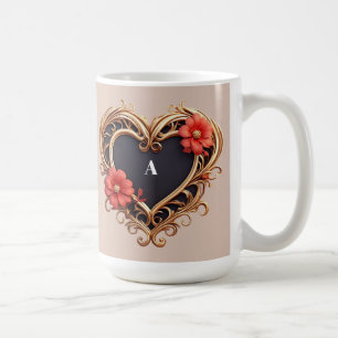 Mug Couronne de cœur ornementale dorée avec des fleurs