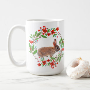 Mug Couronne de coquelicots avec lapin / Style printem