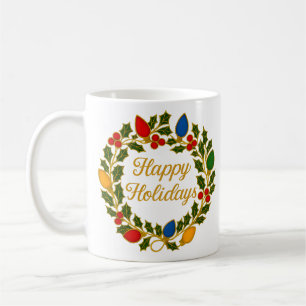 Mug Couronne de Fêtes de Noël Lumières et Houx