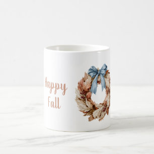 Mug Couronne de feuilles ruban bleu automne joyeux