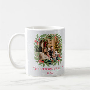 Mug Couronne de houx élégante Joyeux Noël Photo de fam