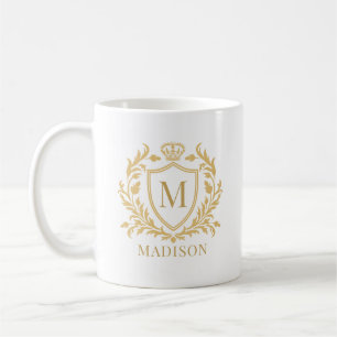 Mug Couronne de monogramme de blason héraldique en or