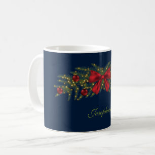 Mug Couronne de Noël avec un nœud rouge et des boules